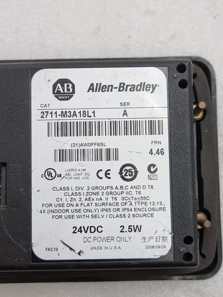 For Parts Allen Bradley PanelView 300 Micro 2711-M3A18L1 Ser A 24Vdc Made In USA